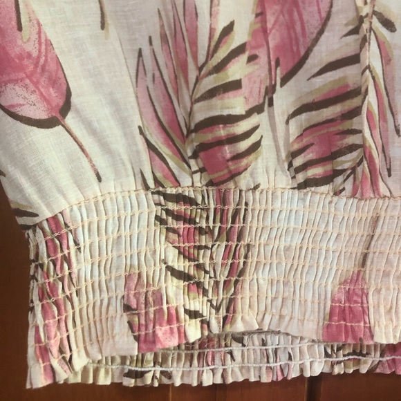 Lazy Sunday by Paper Crane Linen Blend Cream Tropical Print Top Size Large NWT - Picture 7 of 7